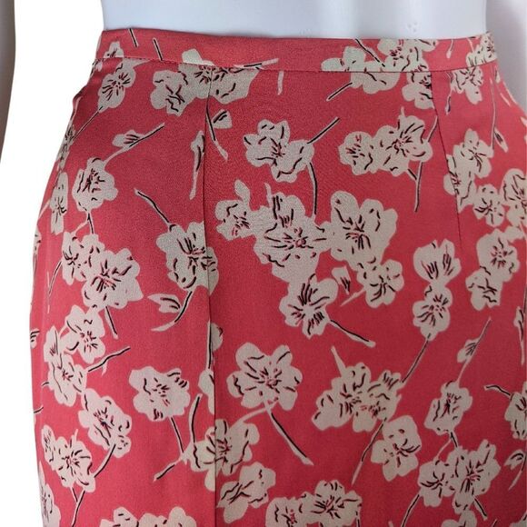 Statements by Danielle 12P Coral Pink 100% Silk Floral Knee Length Skirt - Picture 4 of 8
